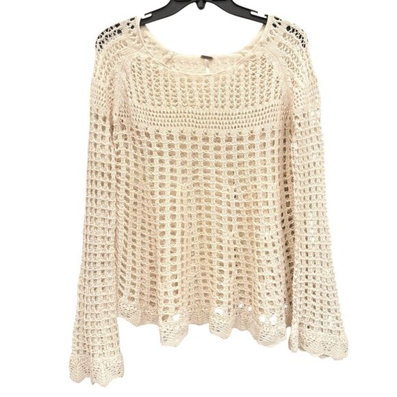 Free People Annabelle Crochet Open Knit Pullover Sweater Small Boho Fairy Grunge - Picture 1 of 7